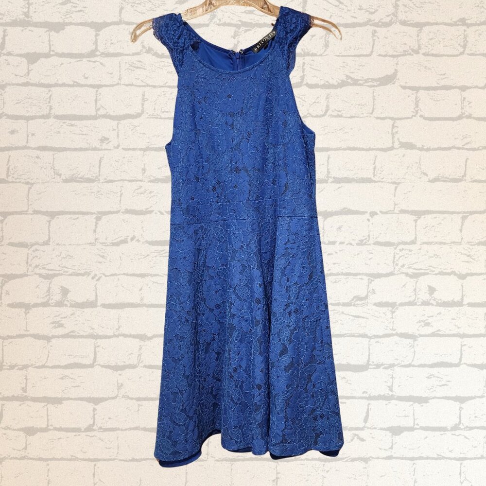 Britons Ivy Laced Cocktail Dress Women's Size M Sleeveless Flared Cobalt Blue …